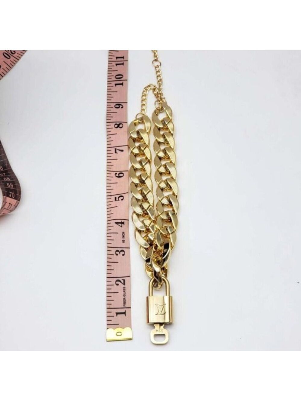 Authentic Louis Vuitton Lock& Key with Unbranded Cuban Style Gold Plated Chain - Picture 8 of 11